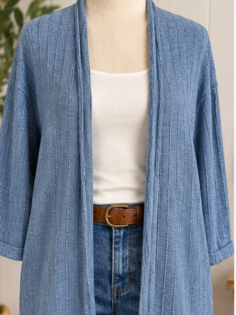 Naturals D&Co Blue Linen Blend Cardigan M Coastal Lagenlook